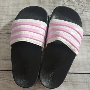Adidas Black Slides with Pink Stripes